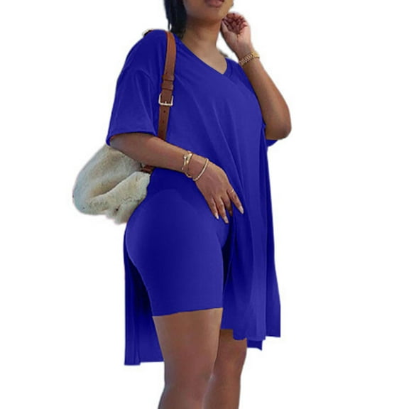 Pntutb Women's Plus Size 2 Piece Outfits Tops Biker Shorts Sets Tracksuits