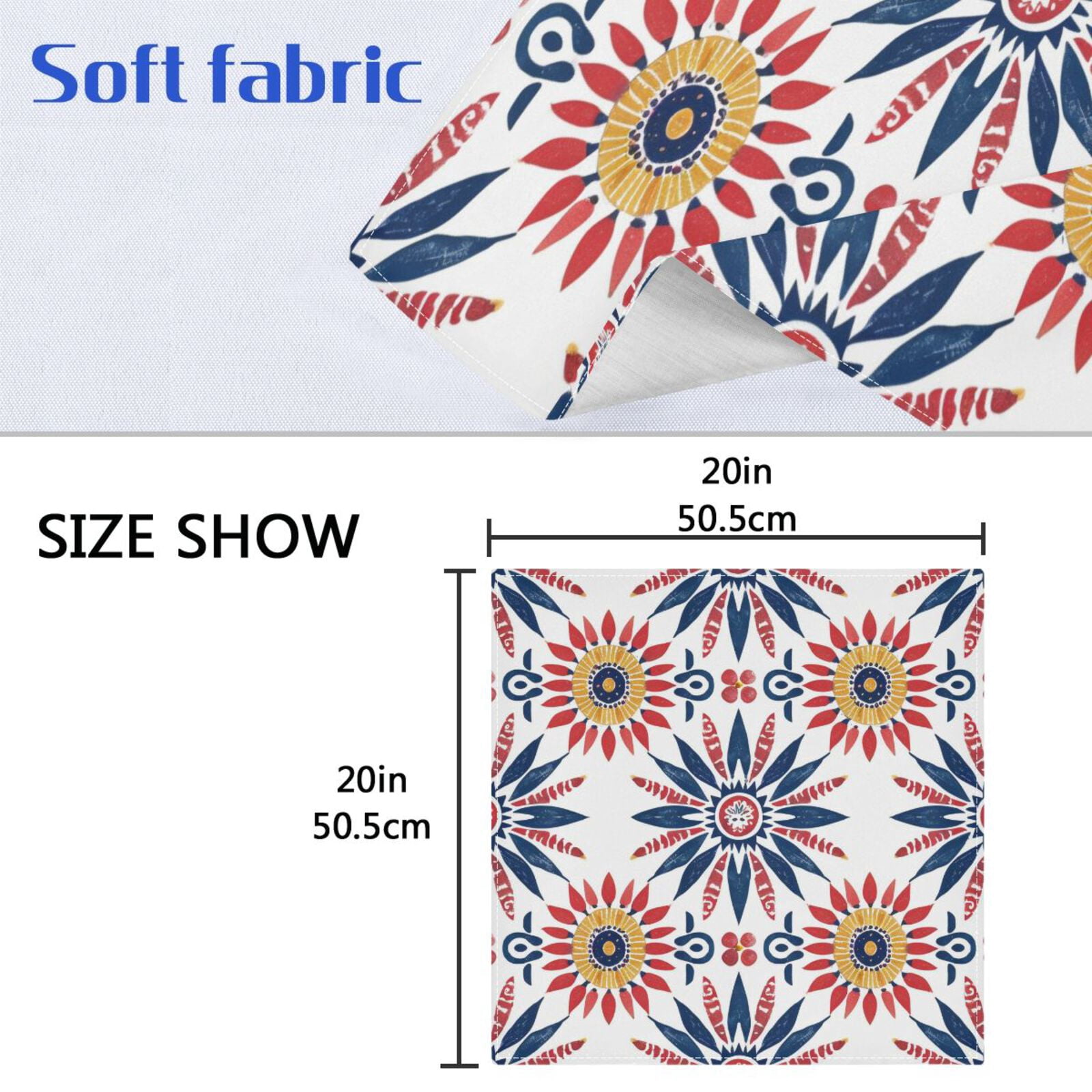 JSTEL Boho Flowers Bohemian Cloth Napkins Set of 6, 20x20 Inch Washable and Reusable Napkin for Decoupage Dinner Party Everyday Use