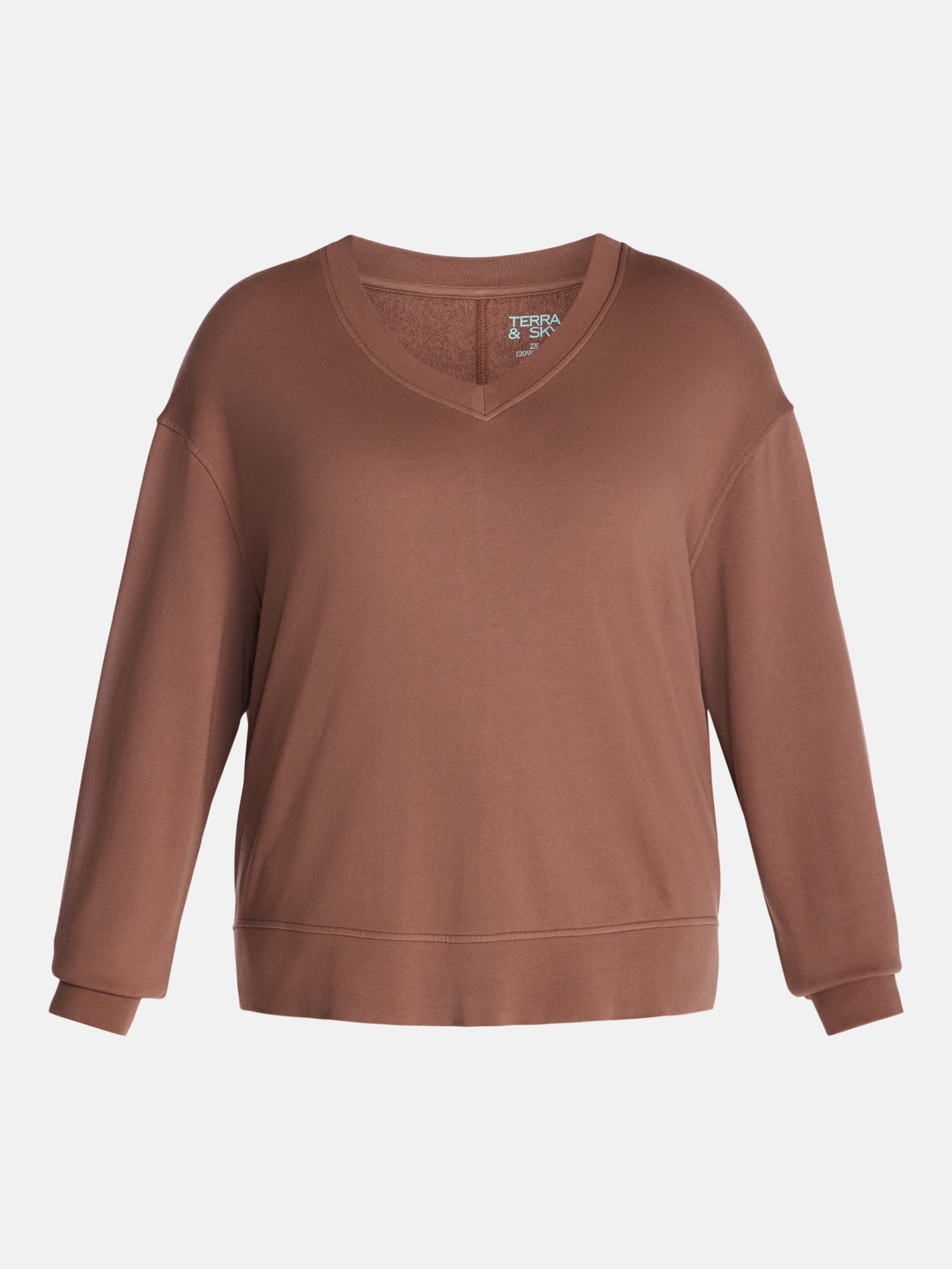 Terra & Sky Women's Plus V Neck Sweatshirt, Sizes 0X-5X
