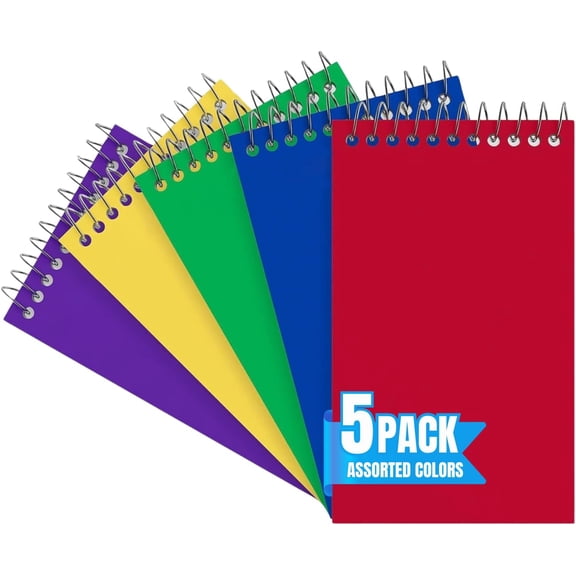 1InTheOffice Wirebound Spiral Memo Books, Memo Pads, 3" x 5", College Ruled, Small Notepad 3x5, Assorted, 75 Sheets/Pad, 5 Pads/Pack (5)