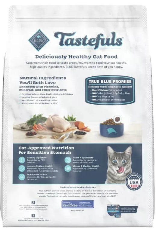 Blue Buffalo Tastefuls Sensitive Stomach Natural Chicken Adult Dry Cat Food (Pack of 16)