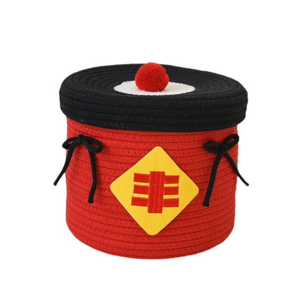 Cesta de almacenamiento de cuerda redonda con tapa, contenedor de almacenamiento, caja de decoración vacía para el hogar, contenedor organizador de Cosecha