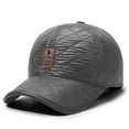 thumbnail image 2 of Baseball Cap Leather Classic Baseball Cap Hat Casual Warm Ear Thick Dad Hat Structured PU Cold Weather Caps Gray, 2 of 4