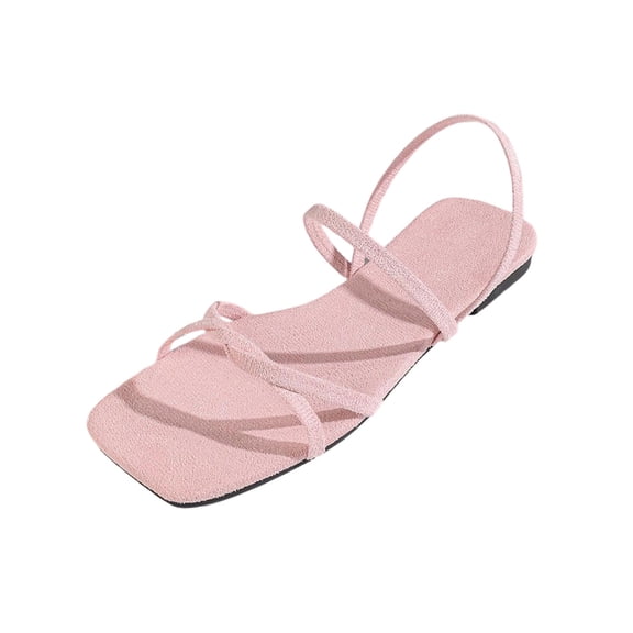 Gpaecead Women Strappy Flat Sandals Square Open Toe One Strap Elegant Versatile Cushioned Footbed Spring Summer Casual Outdoor Shoes,C-Pink