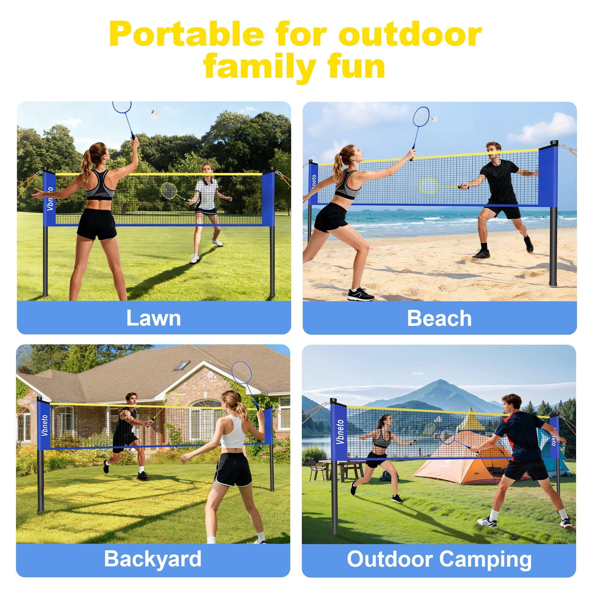 Badminton Set  Portable Outdoor Anti-sag System - Official 20ft X 5ft Easy Setup Durable Net With 4 Rackets 3 Shuttlecocks & Carry Bag For Backyard Lawn Or Beach Fun