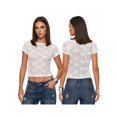thumbnail image 2 of LMLYSoH Women's Slim Floral Jacquard T-Shirt See-Through Mesh Boat Neck Short Sleeve Crop Tops, 2 of 7