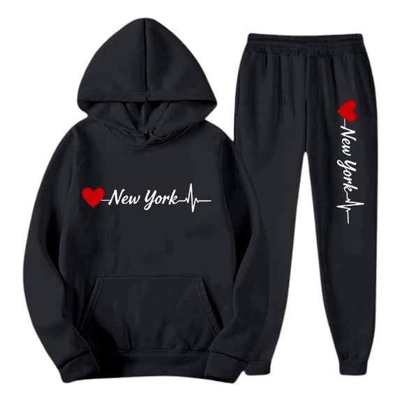 Men 2 Piece Outfits Sweatsuits Unisex Valentine'S Day City Print Sweatshirt And Joggers Pant Sports Workout Couples Winter Suit