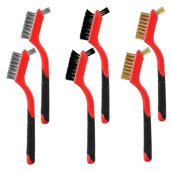 6pcs Wire Brush Set, Brass / Stainless Steel / Nylon Mini Wire Brushes for Cleaning Wire Bristle Brushes with Curved Handle Scratch Brush Set Wire Scratch Brush for Dirt Removing Paint Scrubbing