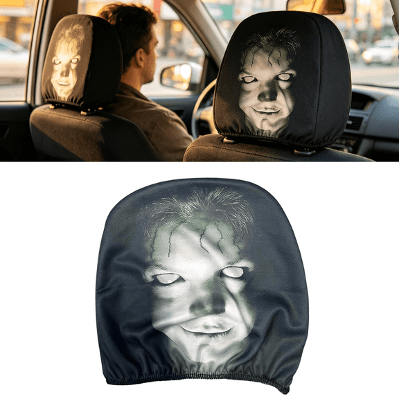 Scary Horror Face Car Headrest Covers, Funny Creepy Halloween Car Seat Head Pillows Protector for Vehicle Interior Decor