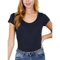 thumbnail image 2 of FashionMille Women's Casual Basic Scoop Neck Stretch Jersey Top Short Sleeve Bodysuit, 2 of 4