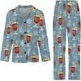 thumbnail image 4 of Top-kevin Pajama Sets for Womens Winter Cocktail Pattern Loose Button Down Long Sleeve Shirts And Pants Set, 4 of 12