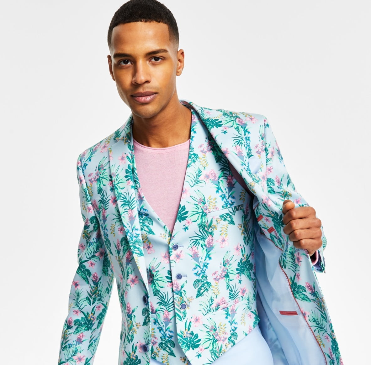 Bar III Mens Floral Print Blazer Dress Slim Fit Suit Jacket