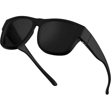 grinderPUNCH Polarized Sunglasses Fit Over Glasses, Wrap Around Sunglasses for Men and Women to Fit Over Glasses UV Protection Lightweight (Black)