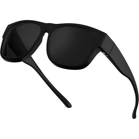 grinderPUNCH Polarized Sunglasses Fit Over Glasses, Wrap Around Sunglasses for Men and Women to Fit Over Glasses UV Protection Lightweight (Black)