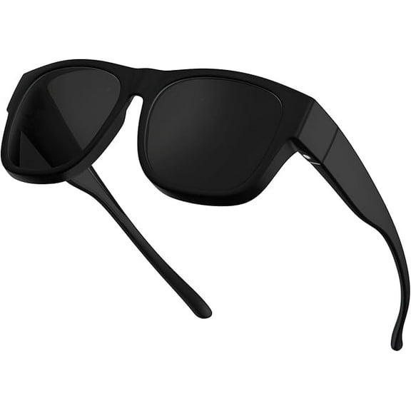 grinderPUNCH Polarized Sunglasses Fit Over Glasses, Wrap Around Sunglasses for Men and Women to Fit Over Glasses UV Protection Lightweight (Black)