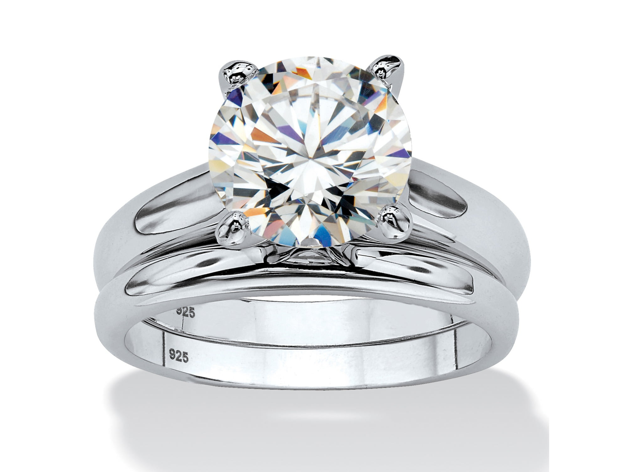 Wedding engagement ring set solitaire cz 2.50ct plain band 2 pieces silver 097 