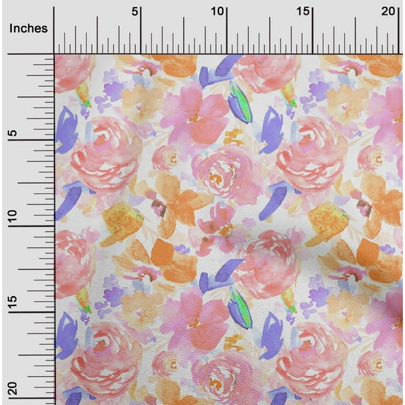 oneOone Cotton Flex Peach Fabric Flower Watercolor Sewing Material Print Fabric By The Yard 40 Inch Wide