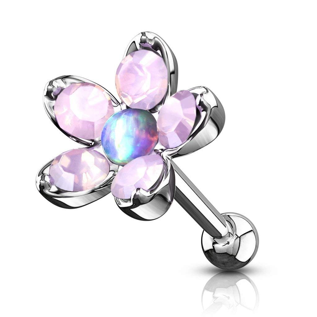 1pc Flower Opalite Gem Cluster Tragus Cartilage Barbell Ring 16g 1/4" Pearl 