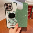 thumbnail image 3 of Compatible for iPhone 13 Pro Max 6.7 Inch Bling Plating Astronaut Hidden Stand Case, Cute 6D Bear Stand Glitter Phone Case for Women Girls Soft TPU Shockproof Back Cover - Green, 3 of 11