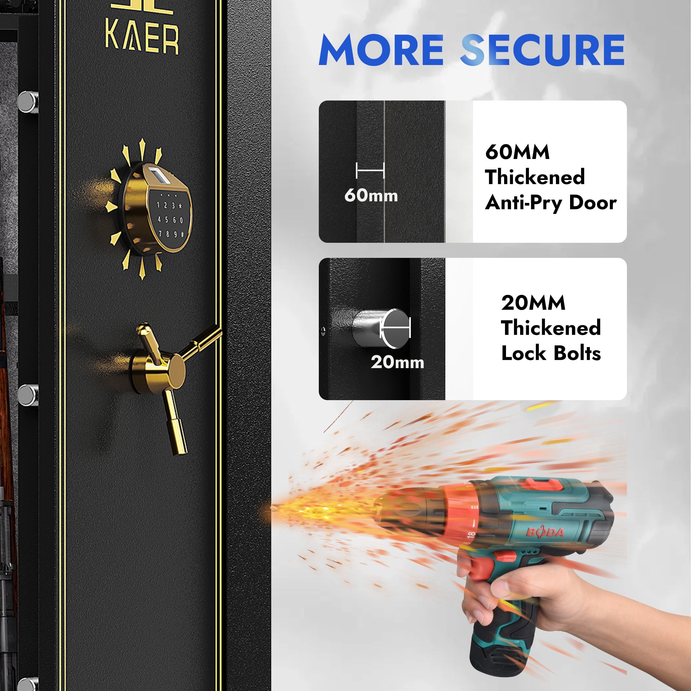 KAER 13-15 Assembled Gun Safe, Quick Access Biometric Gun Safe for Rifle and Pistol, Large Heavy-Duty Gun Cabinet for Shotgun with Removable Shelf & Gun Rack