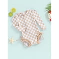thumbnail image 4 of Musuos Kid Girls One-pieses Beach Swimwear 6 12 18 24M 3 4Y Long Sleeve Checkerboard Print Ruffle Zipper Romper Bathing Suit, 4 of 10