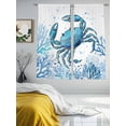 thumbnail image 3 of Blue Crab Sheer Curtains 2 Panels Set Watercolor Ocean Blue Coral Crab Fish Sheer Window Curtains Light Filtering Rod Pocket Voile Drapes for Bedroom Living Room 52"X72", 3 of 9