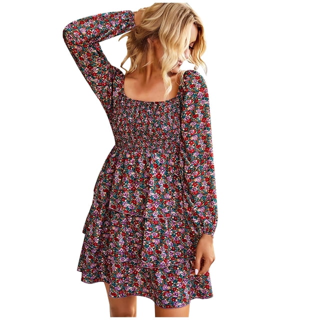 Vestidos Para Mujer Vestido Floral Estampado Casual Cuello Cuadrado Moda Manga Larga Odeerbi ODB185459