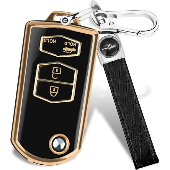 Key Fob Cover Compatible with Mazda 3 6 8 CX-3 CX-5 CX-7 CX-9 Miata MX-5 RX-8 Keychain Case Holder Protector,Gold-black