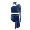 thumbnail image 3 of Nyeemya Kids Girls Lyrical Dance Outfit One Shoulder Sparkly Crop Top with Skirted Leotard Ballet Dress Navy Blue 8, 3 of 6