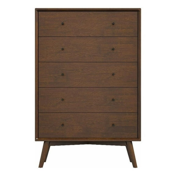 Francesca Modern Bedroom 5 drawers Tall Dressers in Solid Wood Walnut Brown