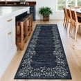 thumbnail image 2 of GlowSol 2'x6' Hallway Runner Rug Modern Floral Border Runners Rug Low Pile Non Slip Bedroom Rug Soft Accent Runner Rugs for Kitchen Laundry, Blue, 2 of 8