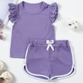 thumbnail image 4 of Povozer Girls Clothe Summer Solid Color Outfits Set Toddler Girls Top Shorts Set(Purple,3-4Y), 4 of 9