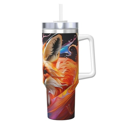 

Daiia Color Splash Fox Portrait Printed 40 oz Tumbler with Handle Ice Bully Insulated Tumbler 2 in 1 Lid Insulated Water Bottle Stainless Steel Travel Coffee Mug
