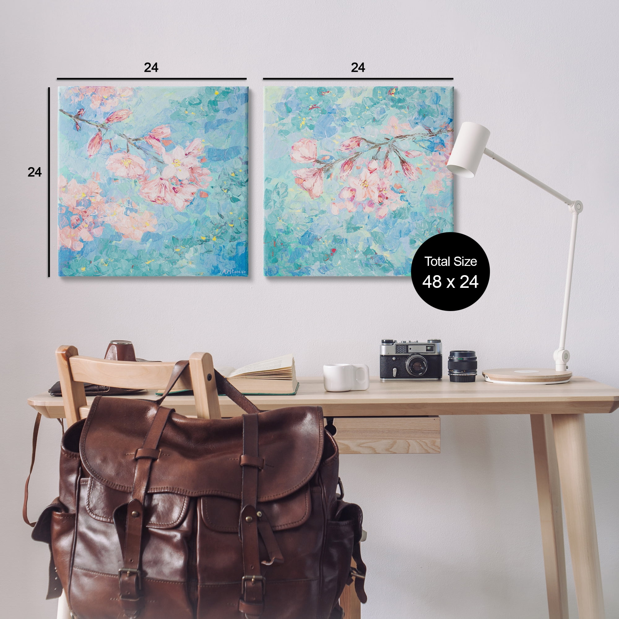 Stupell Industries Yoshino Cherry Blossoms Floral & Botanical Painting Wrapped Canvas Art Print Wall Art, 24 x 24, Set of 2
