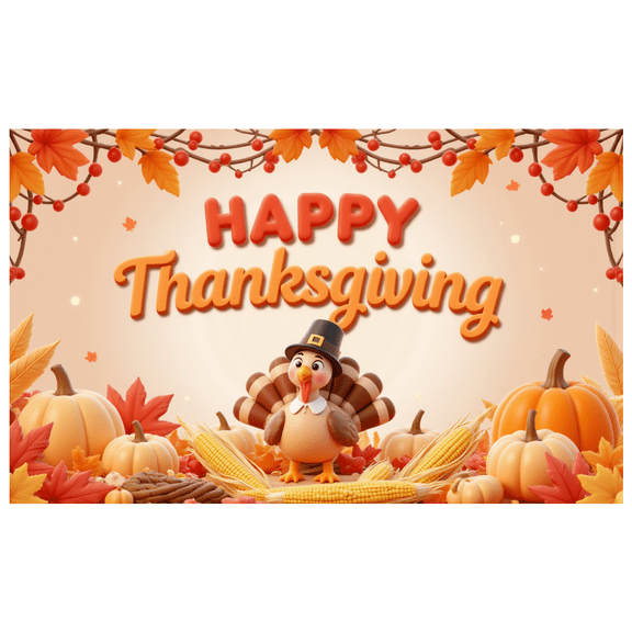 Cartoon Turkey Happy Thanksgiving Banner Autumn Leaves Harvest Decoration for Thanksgiving Celebration Home Decor