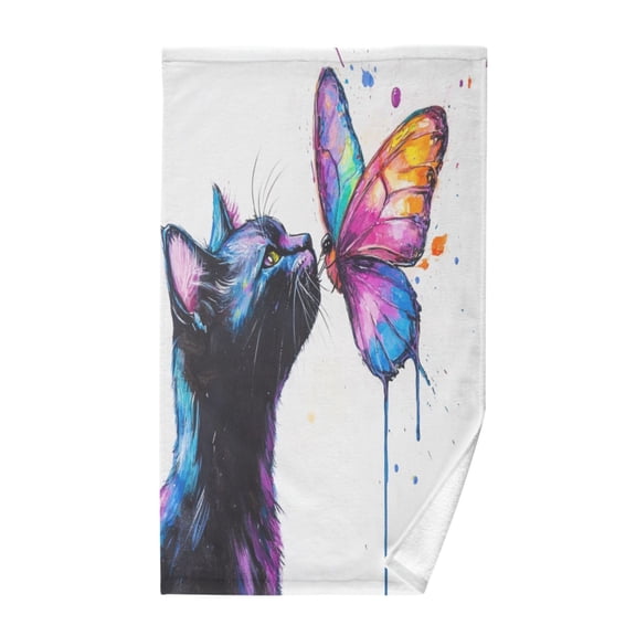 Pure Cotton Face Towel 16x28 Inches Hand Towel Bath Towel Hand Bath Towels Soft Good Water Absorption for Washing Face Wiping Face Cute Cat Butterfly