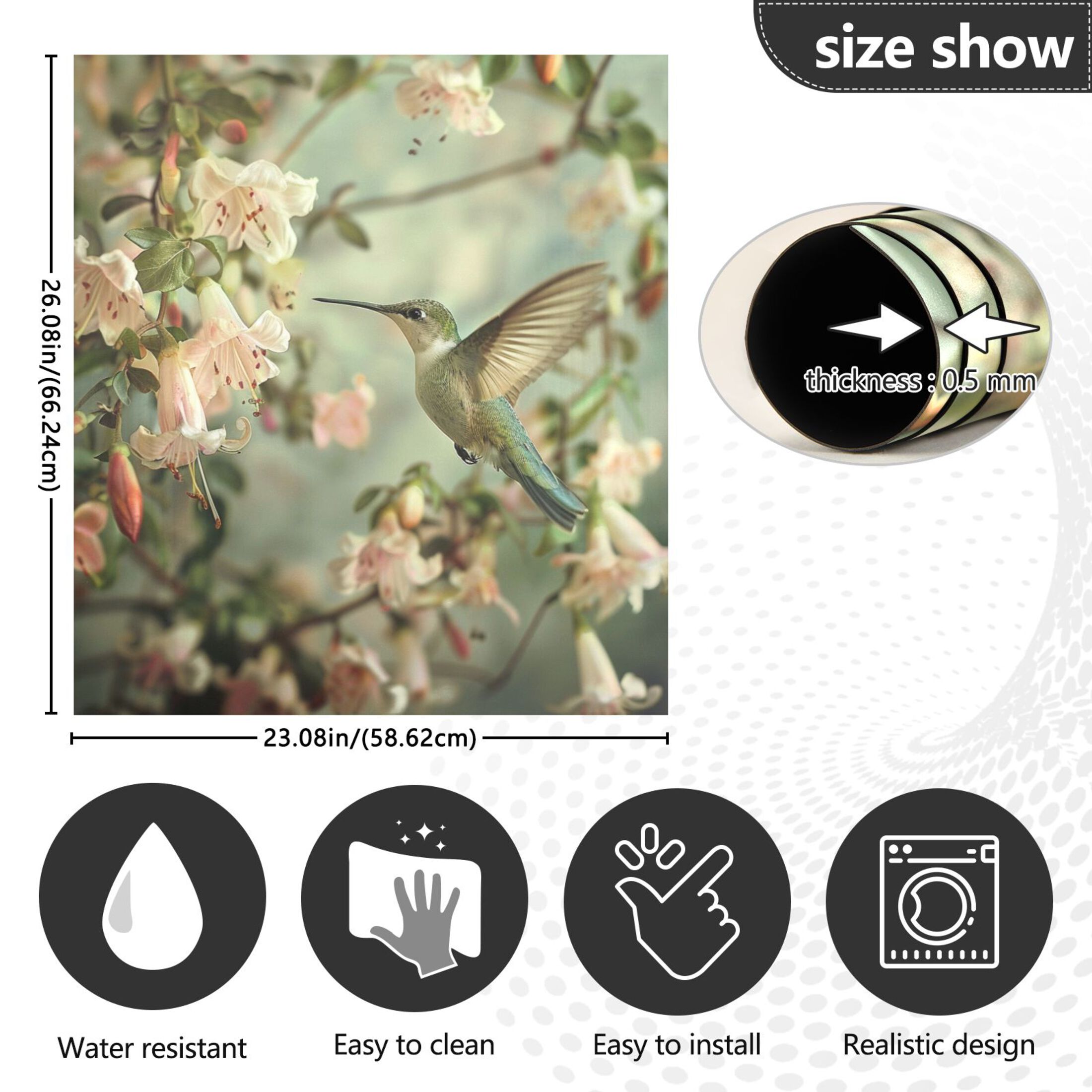 Ryvnso Hummingbird Floral Dishwasher Magnetic Refrigerator Magnet Cover Kitchen Art Panel Decal Sticker Home Decorative 23"x26"