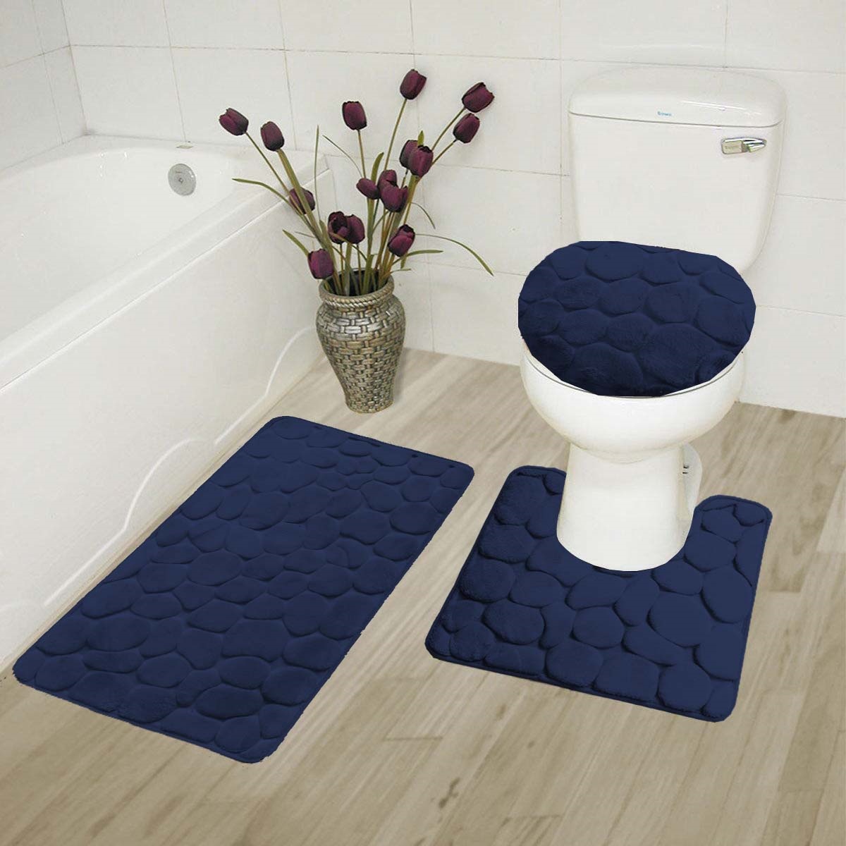 3-Piece Solid Bathroom Set Bath Mat Toilet Lid Cover Purple-Toilet lid-Shower mat non slip-Non slip rug-Toilet cover-Bathroom rugs set-Toilet seat covers for bathroom-Bathroom rugs and mats sets