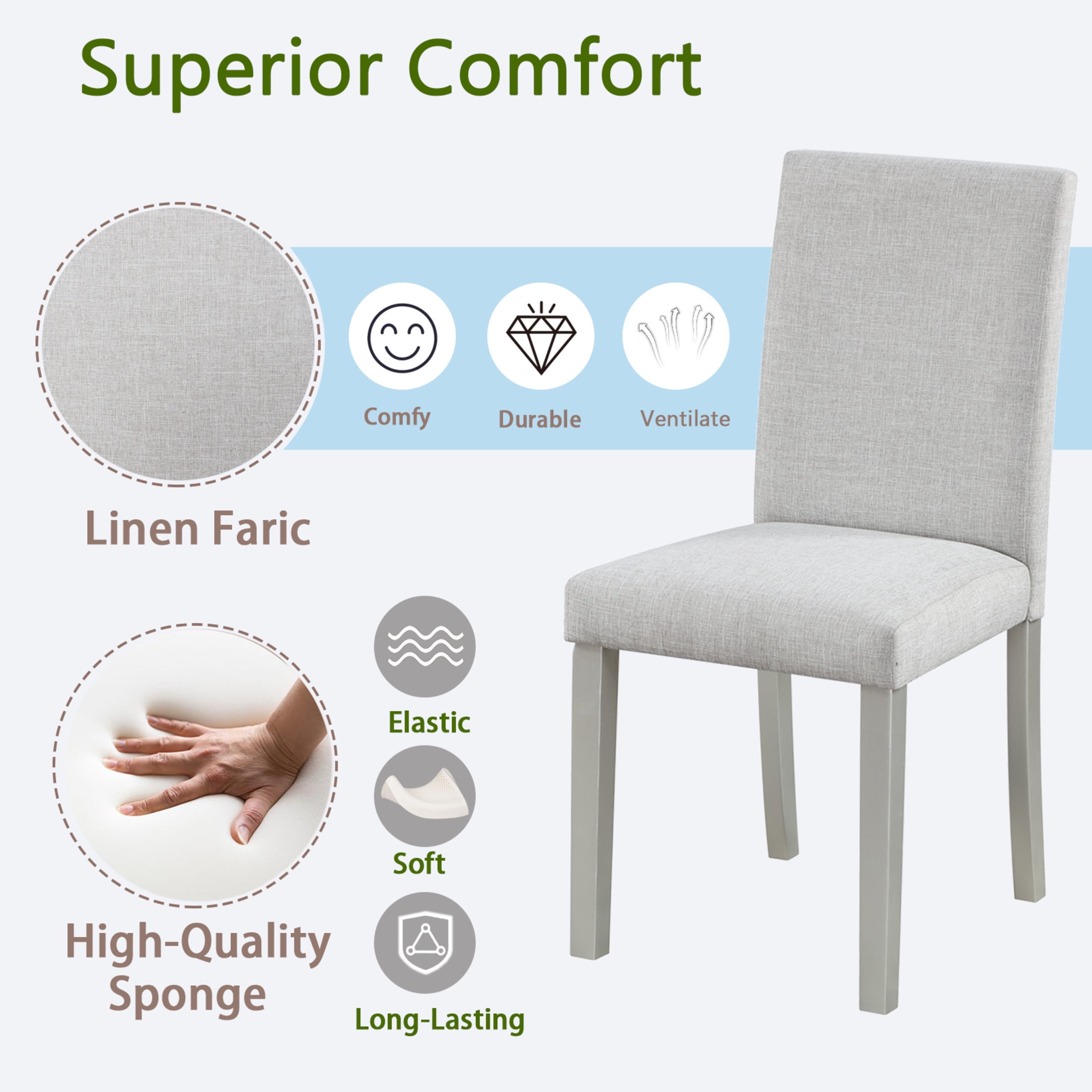 Noble House Dining Chairs Set of 4, Upholstered Kitchen Side Chairs with Padded Seat, Solid Wood Legs, Gray