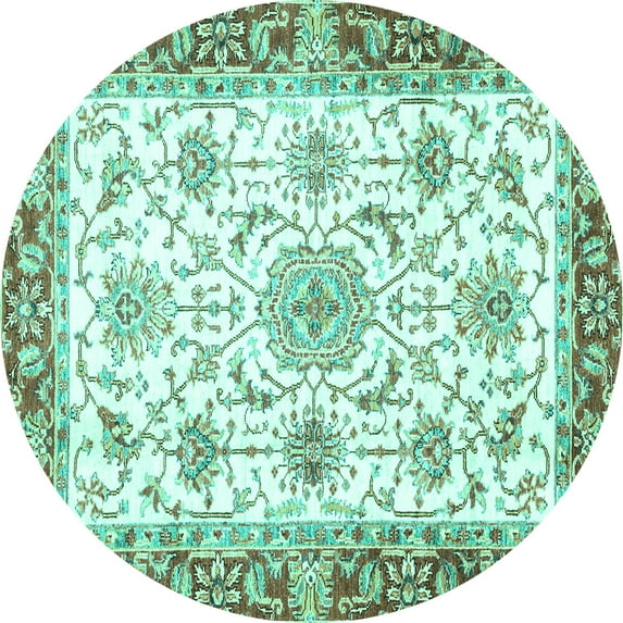 Ahgly Company Indoor Round Oriental Turquoise Blue Traditional Area Rugs, 8' Round