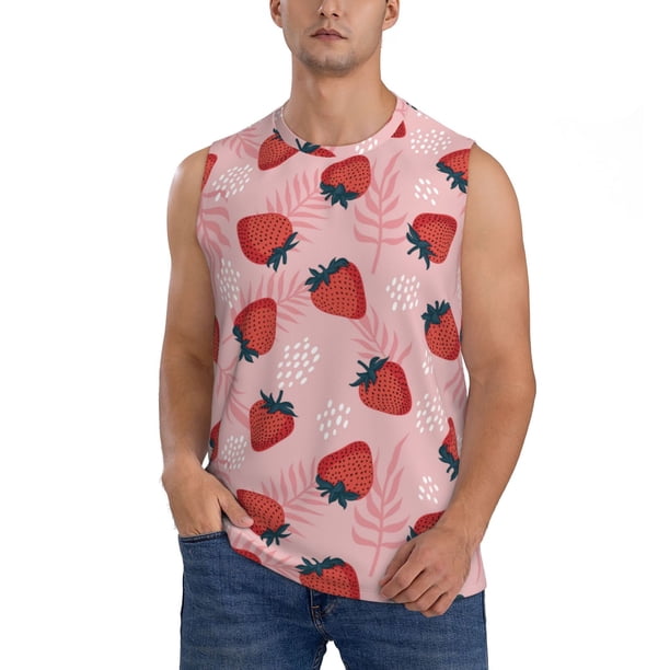 Fotbe Strawberries Men's Camiseta sin Mangas Estampada para Hombres, Playera Casual para Gimnasio, Entrenamiento, Playa-Small