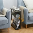 thumbnail image 2 of Narrow Side Table with Charging Station, 3 Tier Slim End Table with Storage Shelf for Small Spaces, 21.6 Inch Height Thin Tables Small Nightstand Magazine Rack for Living Room,Grey, 2 of 9