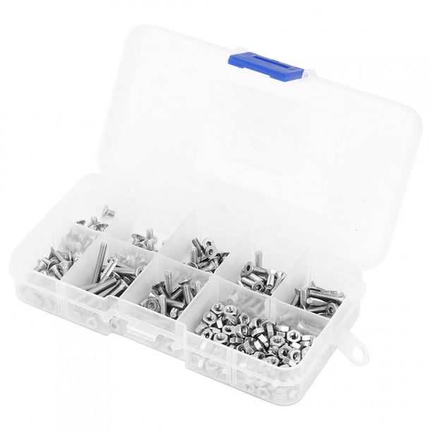 Juego de surtido de 340 tornillos y tuercas de cabeza plana hexagonal de acero inoxidable SS304 M3