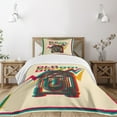 thumbnail image 3 of Ambesonne Colorful Quilted Bedspread Set 2 Pcs, Antique Radio Words, Twin Size, Turquoise Hot Pink, 3 of 6