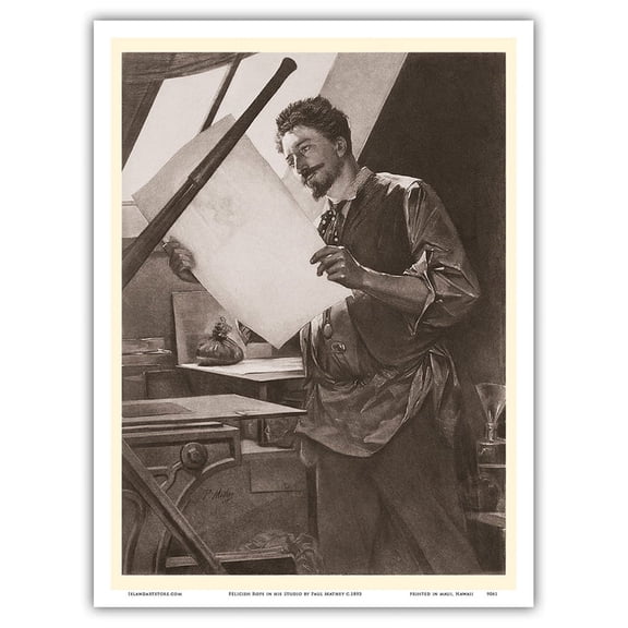 Belgian Printmaker Félicien Rops in his Studio - From an Original Photogravure by Paul Mathey c.1893 - Master Art Print (Unframed) 9in x 12in