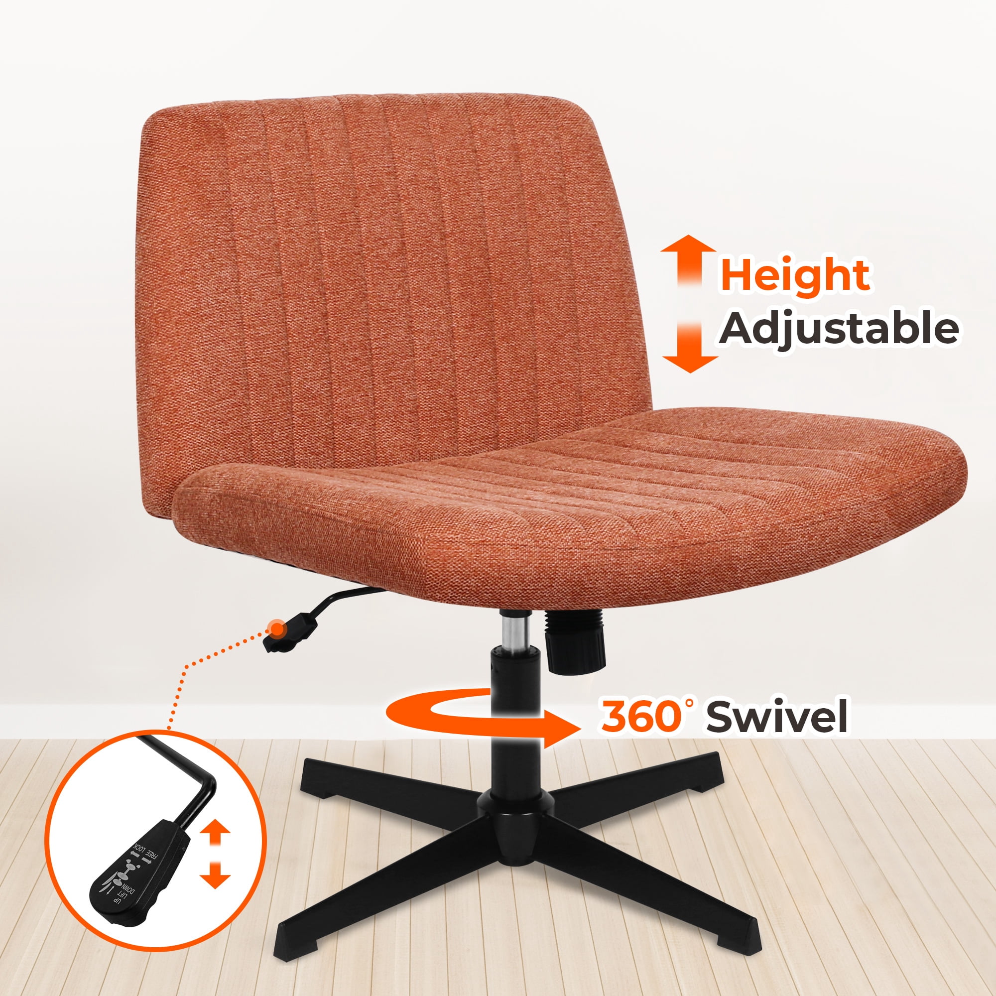 NEO CHAIR Criss Cross Chair No Wheels Armless&nbsp;Comfy Desk Chair Wide Vanity Makeup&nbsp;Cross Legged Office Adjustable Computer Task for Home Office Fabric (Brown)
