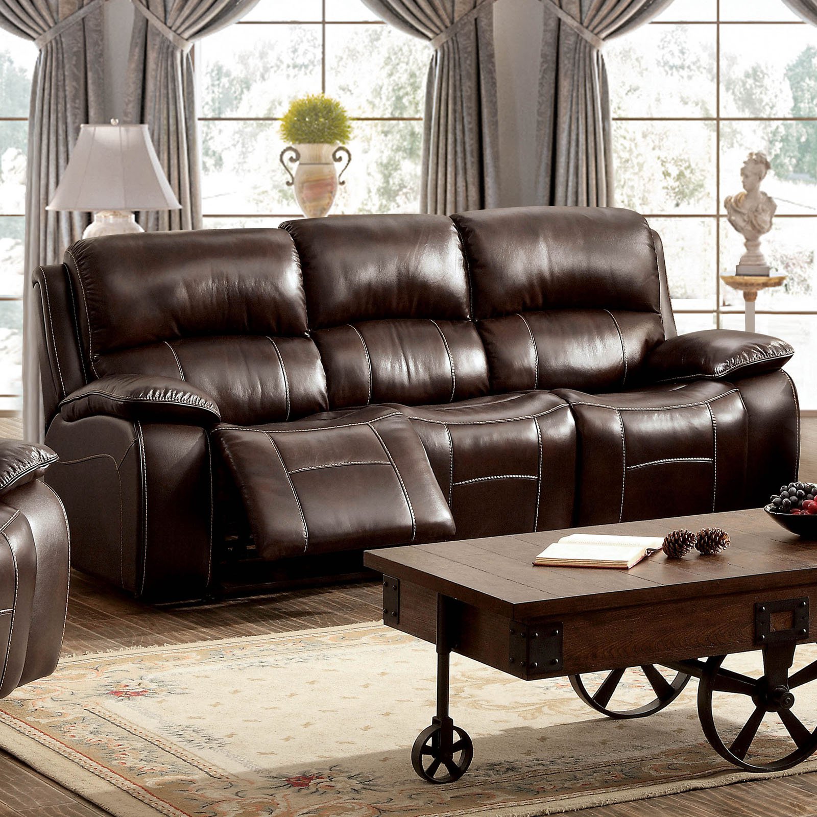 Furniture of America Darrick Leather Reclining Sofa
