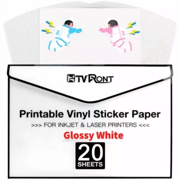 20 Sheets Glossy White Printable Vinyl Sticker Paper for Inkjet Printer 8.5x11