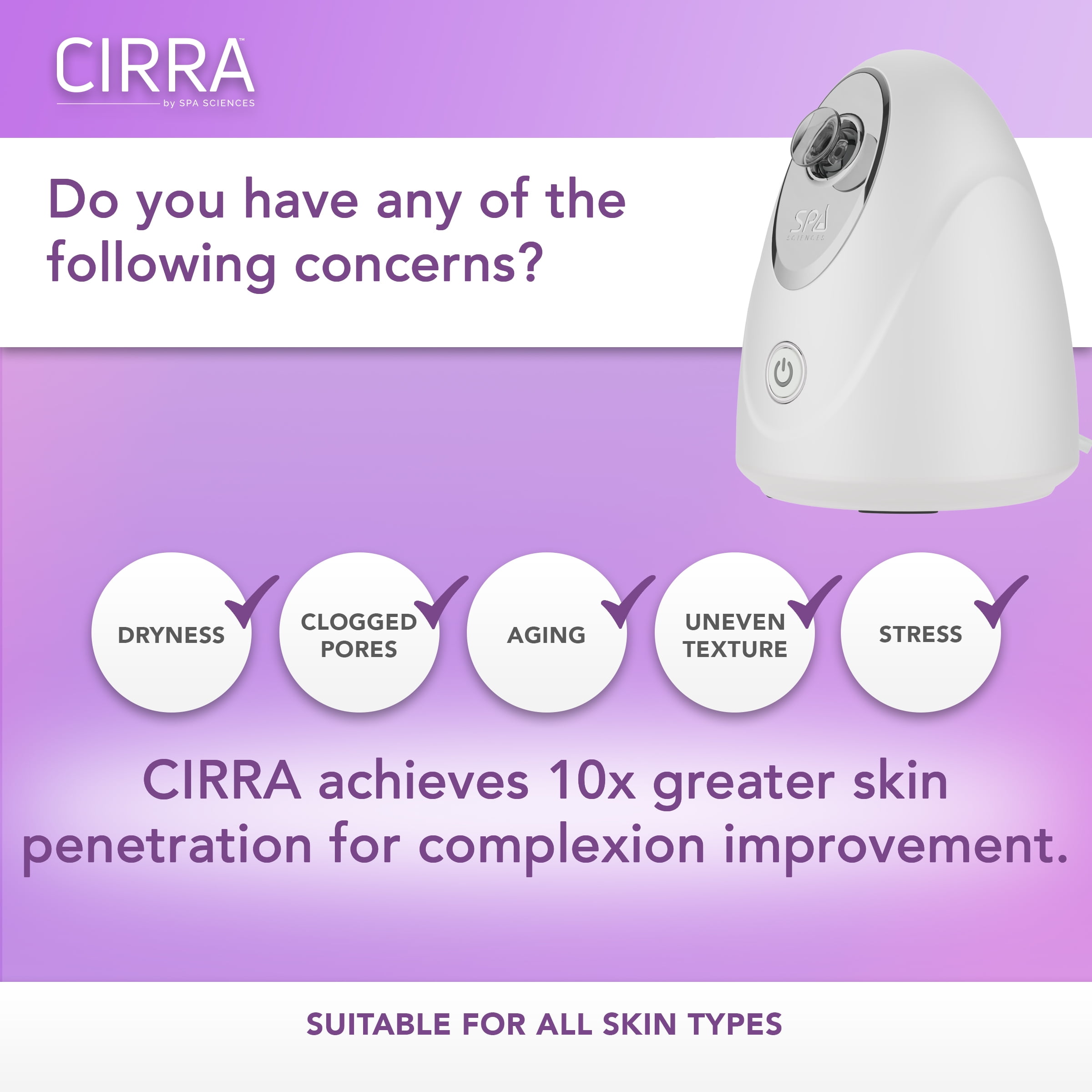 Spa Sciences CIRRA Facial Steamer with UVC Sanitizing, Aromatherapy, Hydration & Pore Cleanser