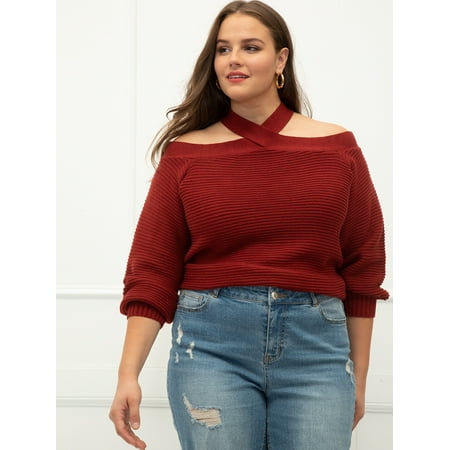 ELOQUII Elements Plus Size Cross Neck Sweater